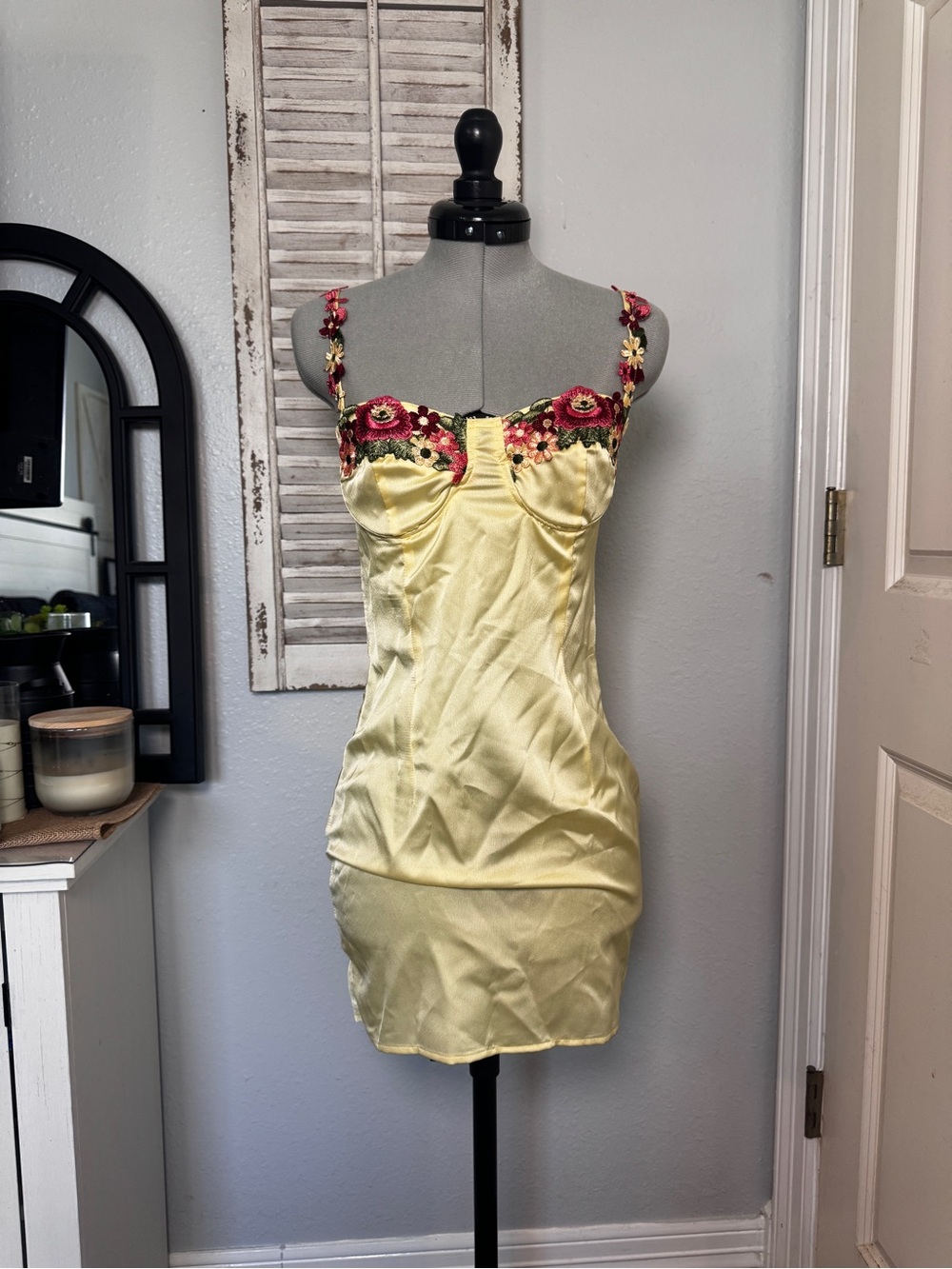 PrettyLittleThing Pale Yellow Satin Slip Dress